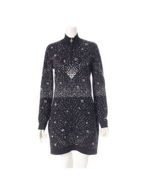 Chanel Allover Pattern Knit Half Zip High Neck Dress Black 40